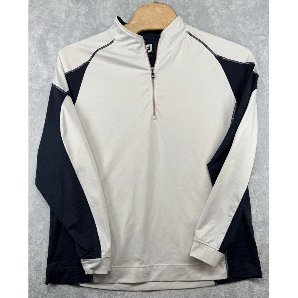 FootJoy Mens Golf 1/4 Zip Long Sleeve‎ Pullover White Navy Peformance Men's XL